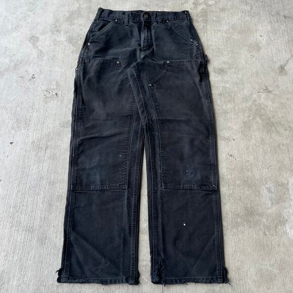 !!!!!Vintage Y2K distressed Carhartt black double knee work wear carpenter pants - Picture 1 of 13